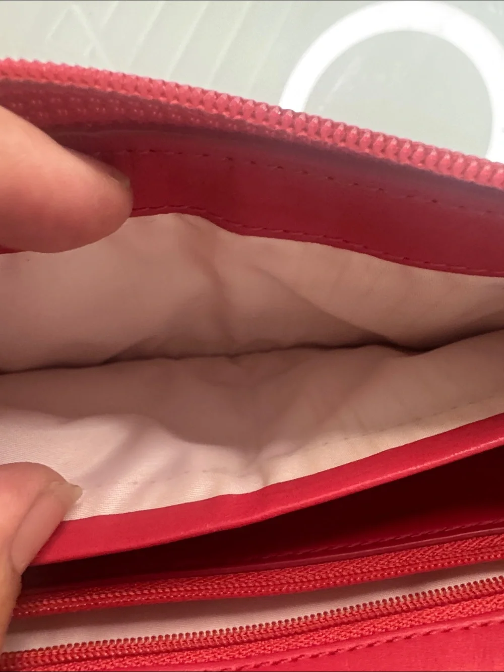 Coach Signature Zip Around Wallet in Pink and Pink Trim
